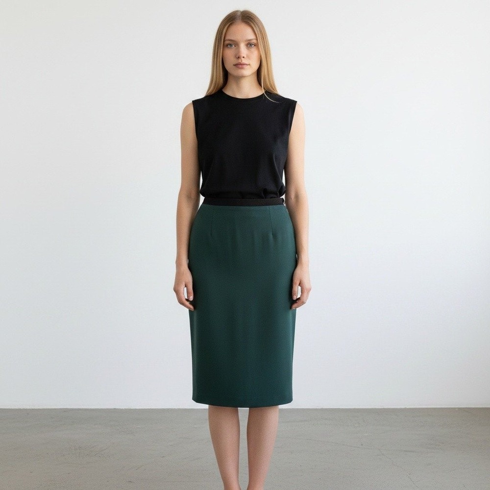 Zara Woman Pencil Skirt Women XS Green Slit Back Zip Elasticβ Waist